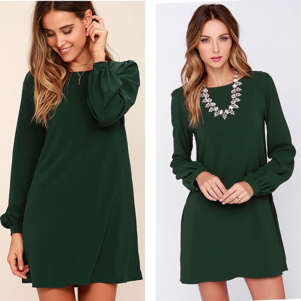 New Favlux Forrest Green Shift Long Sleeve Dress